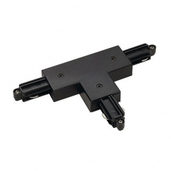 SLV T-connector for 1-circuit HV-track, surface-mounted, black, ground right