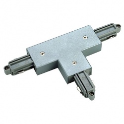 SLV T-connector for 1-circuit HV-track, surface-mounted, silvergrey, ground right