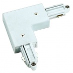 Corner connector for 1-circuit HV-track, surface-mounted, white, ground outside