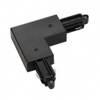  Corner connector for 1-circuit HV-track, surface-mounted, black, ground inside