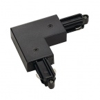 Corner connector for 1-circuit HV-track, surface-mounted, black, ground inside