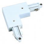 Corner connector for 1-circuit HV-track, surface-mounted, white, ground inside