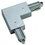  Corner connector for 1-circuit HV-track, surface-mounted, silvergrey, ground inside
