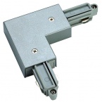 Corner connector for 1-circuit HV-track, surface-mounted, silvergrey, ground inside