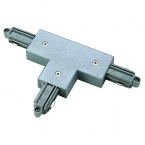 T-connector for 1-circuit HV-track, surface-mounted, silvergrey, ground left