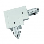 Corner connector for 1-circuit HV-track, recessed version, white, ground outside