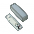 MERIDIAN BOX wall lamp, silvergrey, E27, max. 20W, with motion detector